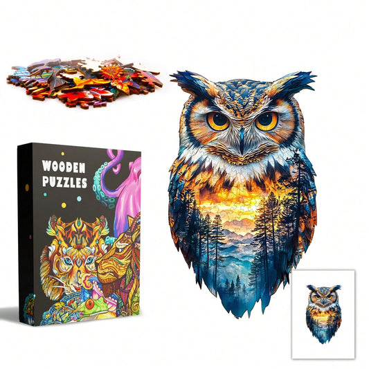 WOODBESTS 1PC Forest Owl Wooden Irregular Puzzle, Animal-Shaped 2D Jigsaw Toy For Kids And Adults. Educational Game, Great Gift For Party, Holiday, Christmas And Birthday. Unique Magical Desktop Decor