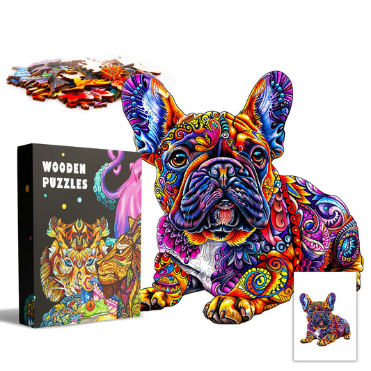 WOODBESTS 1PC French Bulldog Wooden Irregular Puzzle, Animal-Shaped 2D Jigsaw Toy For Kids And Adults. Educational Game, Great Gift For Party, Holiday, Christmas And Birthday. Unique Magical Desktop D