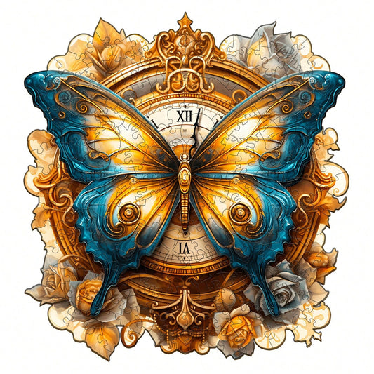 WOODBESTS 1PCbutterfly And Clock Wooden Irregular Puzzle, Animal-Shaped 2D Jigsaw Toy For Kids And Adults. Educational Game, Great Gift For Party, Holiday, Christmas And Birthday. Unique Magical Deskt