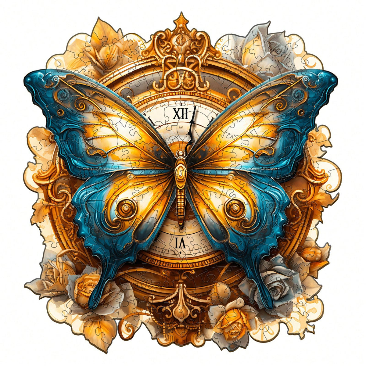 WOODBESTS 1PCbutterfly And Clock Wooden Irregular Puzzle, Animal-Shaped 2D Jigsaw Toy For Kids And Adults. Educational Game, Great Gift For Party, Holiday, Christmas And Birthday. Unique Magical Deskt