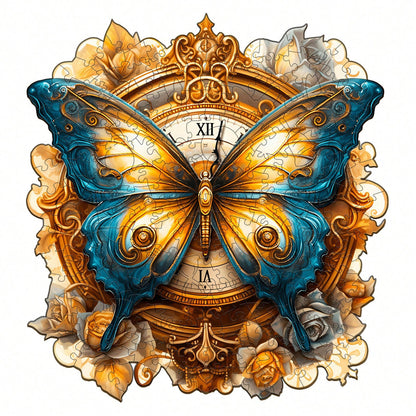 WOODBESTS 1PCbutterfly And Clock Wooden Irregular Puzzle, Animal-Shaped 2D Jigsaw Toy For Kids And Adults. Educational Game, Great Gift For Party, Holiday, Christmas And Birthday. Unique Magical Deskt