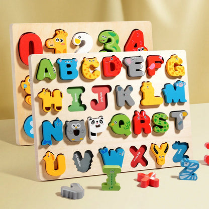 Wooden Grab Board, English Letter Spelling Board, Children's Letter Shape Puzzle, Montessori Wooden Toddler Puzzle, Wooden Grab Board Number Shape Puzzle Suitable For Boys And Girls, ABC Letter Puzzle