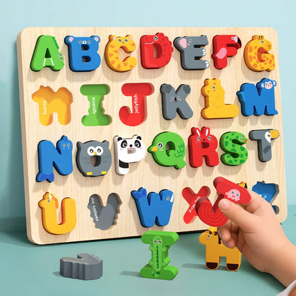 Wooden Grab Board, English Letter Spelling Board, Children's Letter Shape Puzzle, Montessori Wooden Toddler Puzzle, Wooden Grab Board Number Shape Puzzle Suitable For Boys And Girls, ABC Letter Puzzle