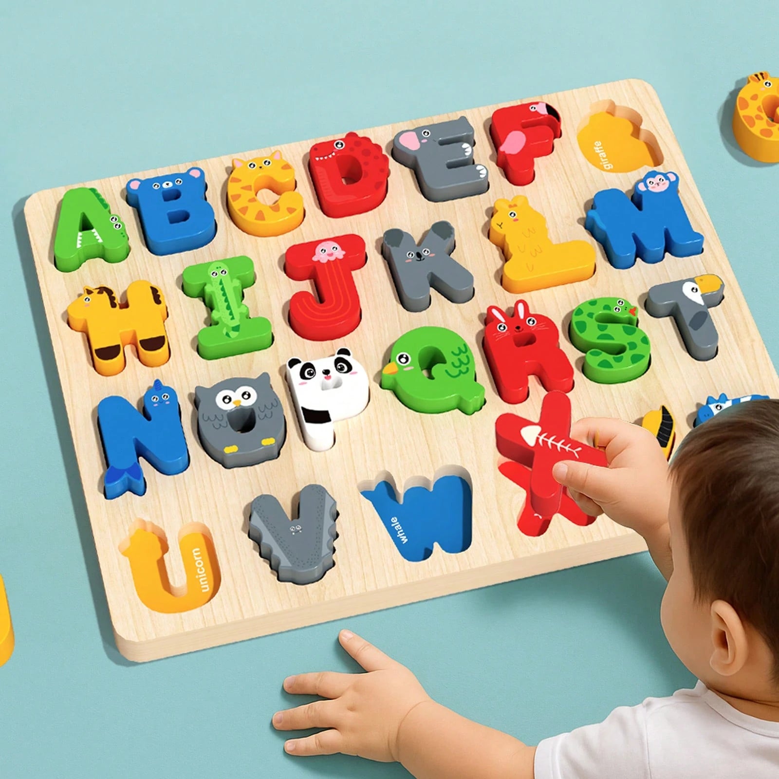 Wooden Grab Board, English Letter Spelling Board, Children's Letter Shape Puzzle, Montessori Wooden Toddler Puzzle, Wooden Grab Board Number Shape Puzzle Suitable For Boys And Girls, ABC Letter Puzzle
