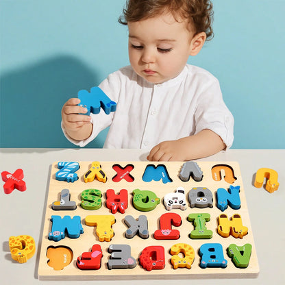 Wooden Grab Board, English Letter Spelling Board, Children's Letter Shape Puzzle, Montessori Wooden Toddler Puzzle, Wooden Grab Board Number Shape Puzzle Suitable For Boys And Girls, ABC Letter Puzzle