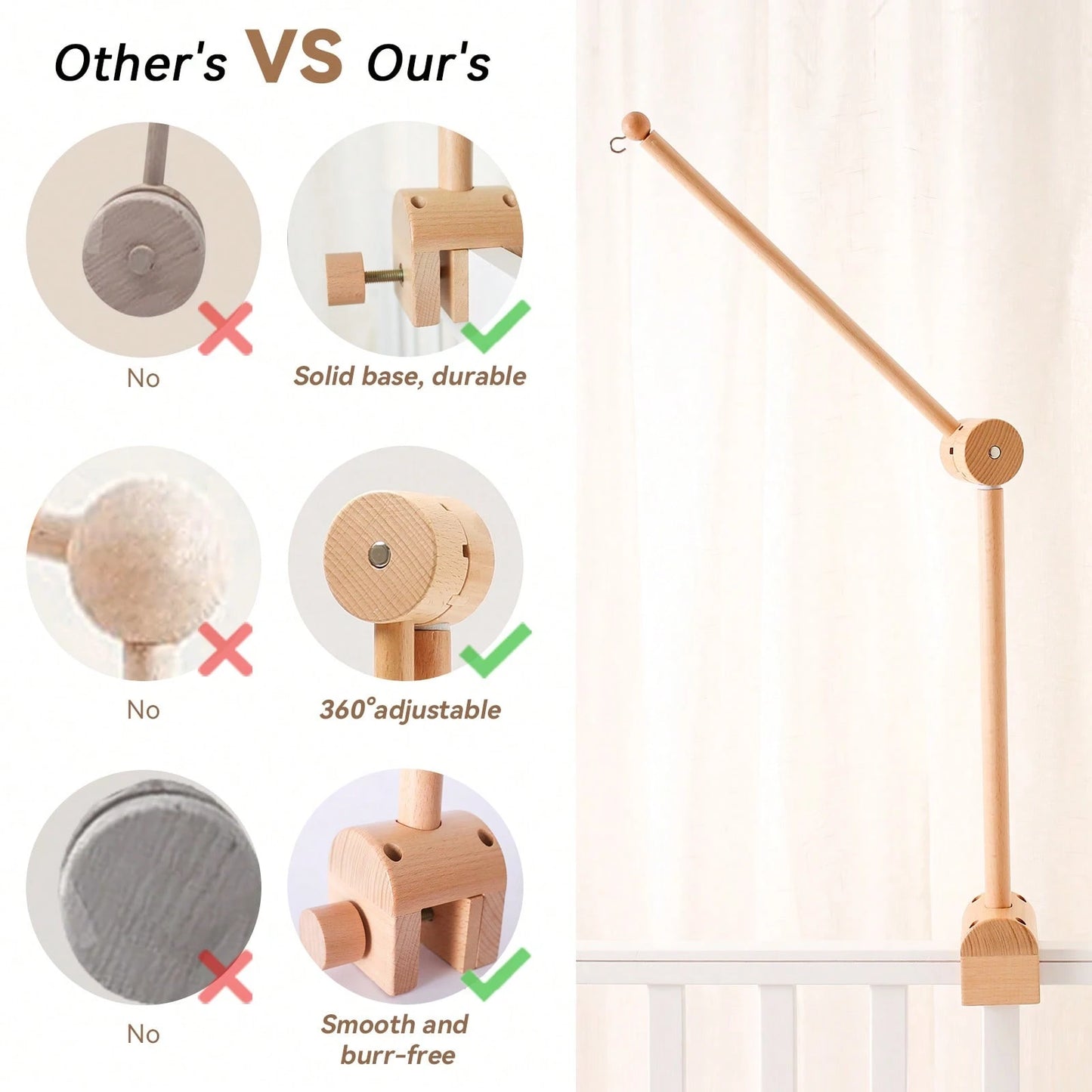 Wooden Wind Chime Bracket, Baby Crib Bell Accessory, Can Be Moved To Decorate Rooms, Multifunctional Bracket Can Be Matched With Bed Bells- Suitable For Room Decoration