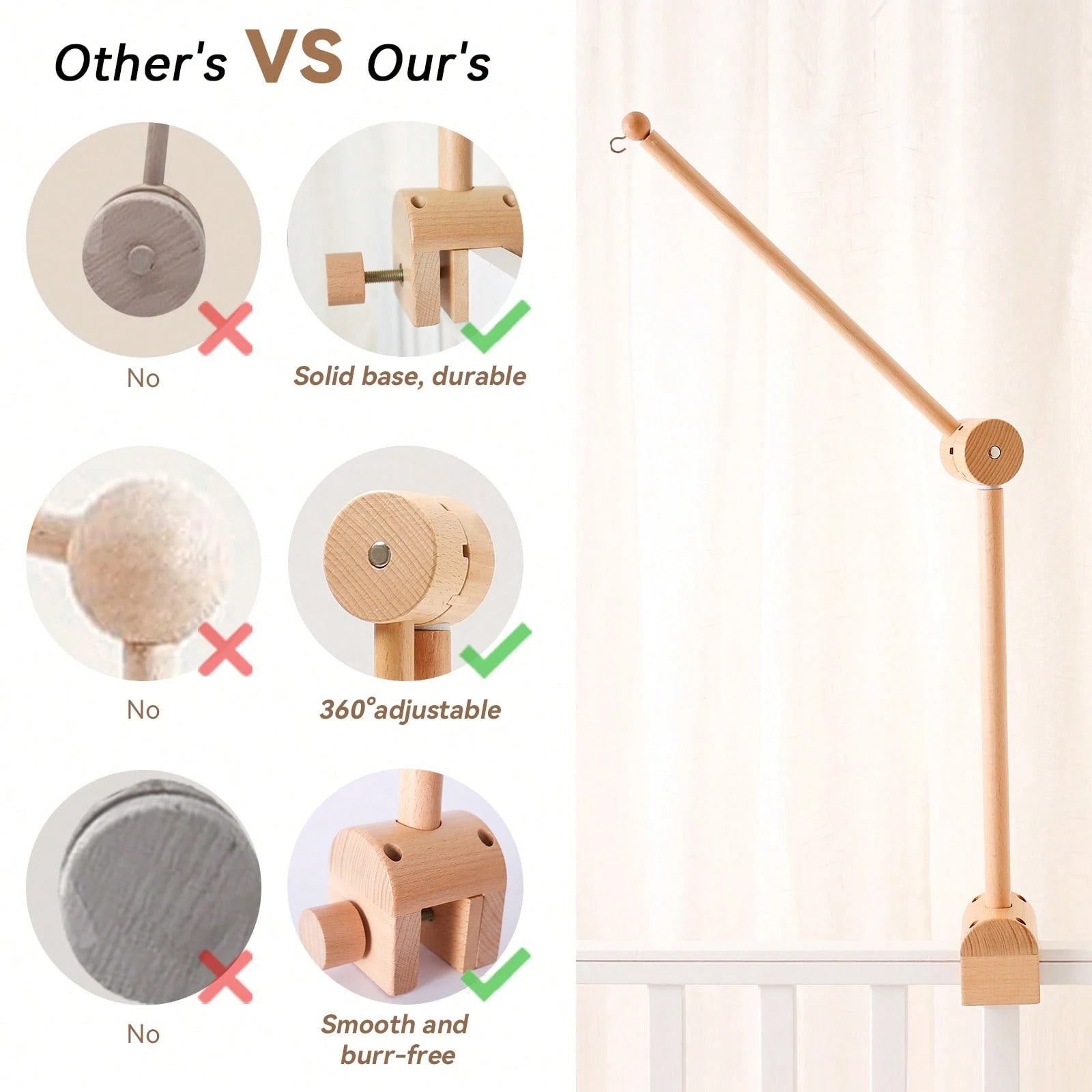 Wooden Wind Chime Bracket, Baby Crib Bell Accessory, Can Be Moved To Decorate Rooms, Multifunctional Bracket Can Be Matched With Bed Bells- Suitable For Room Decoration
