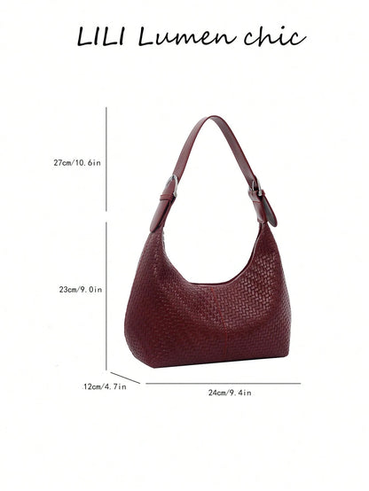 Woven Texture Decorative Durable Leather Fabric Zipper Closure Portable Underarm Bag Women's Daily Commute Outing Date Versatile Handbag Shoulder Bag