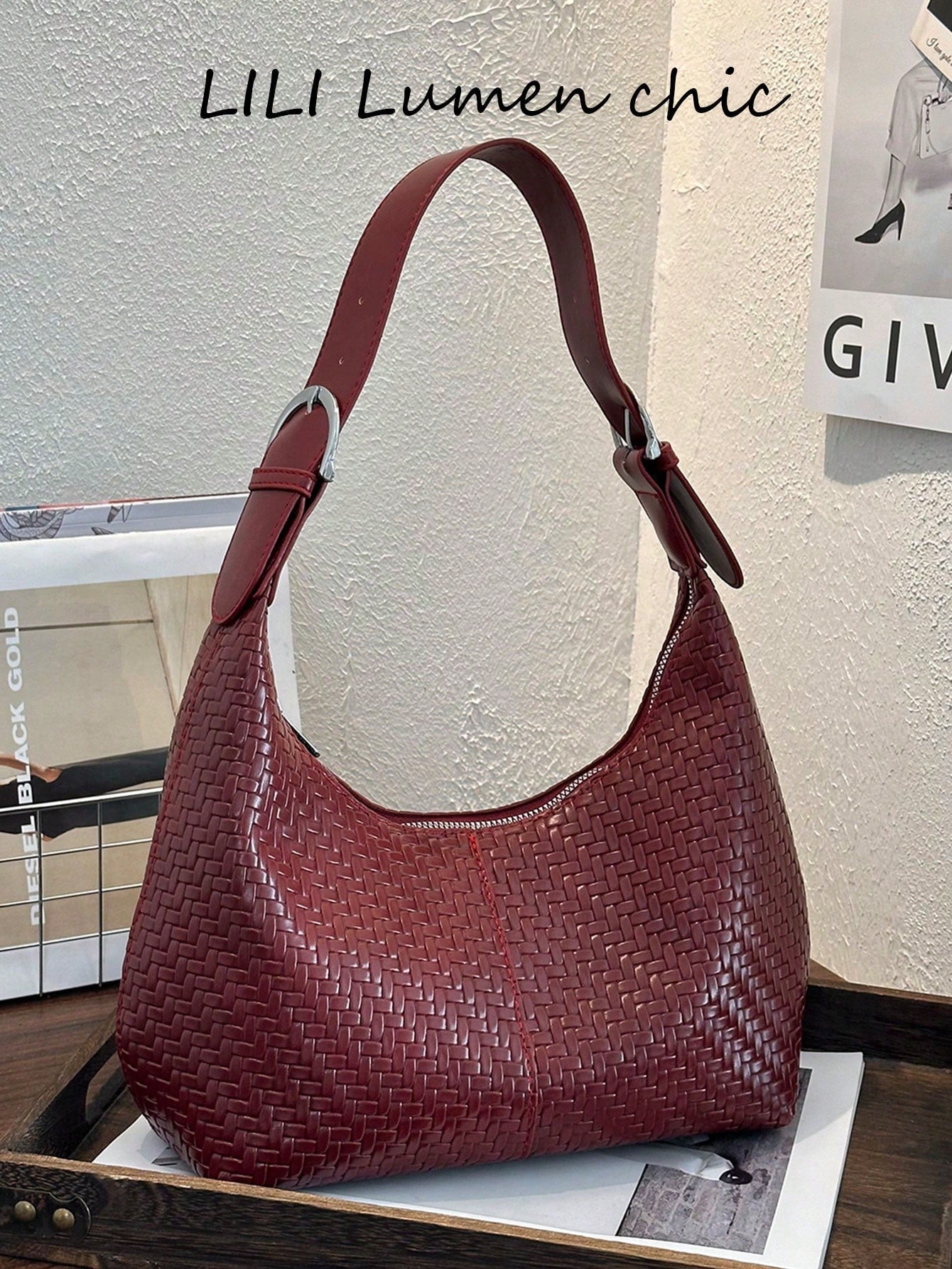 Woven Texture Decorative Durable Leather Fabric Zipper Closure Portable Underarm Bag Women's Daily Commute Outing Date Versatile Handbag Shoulder Bag