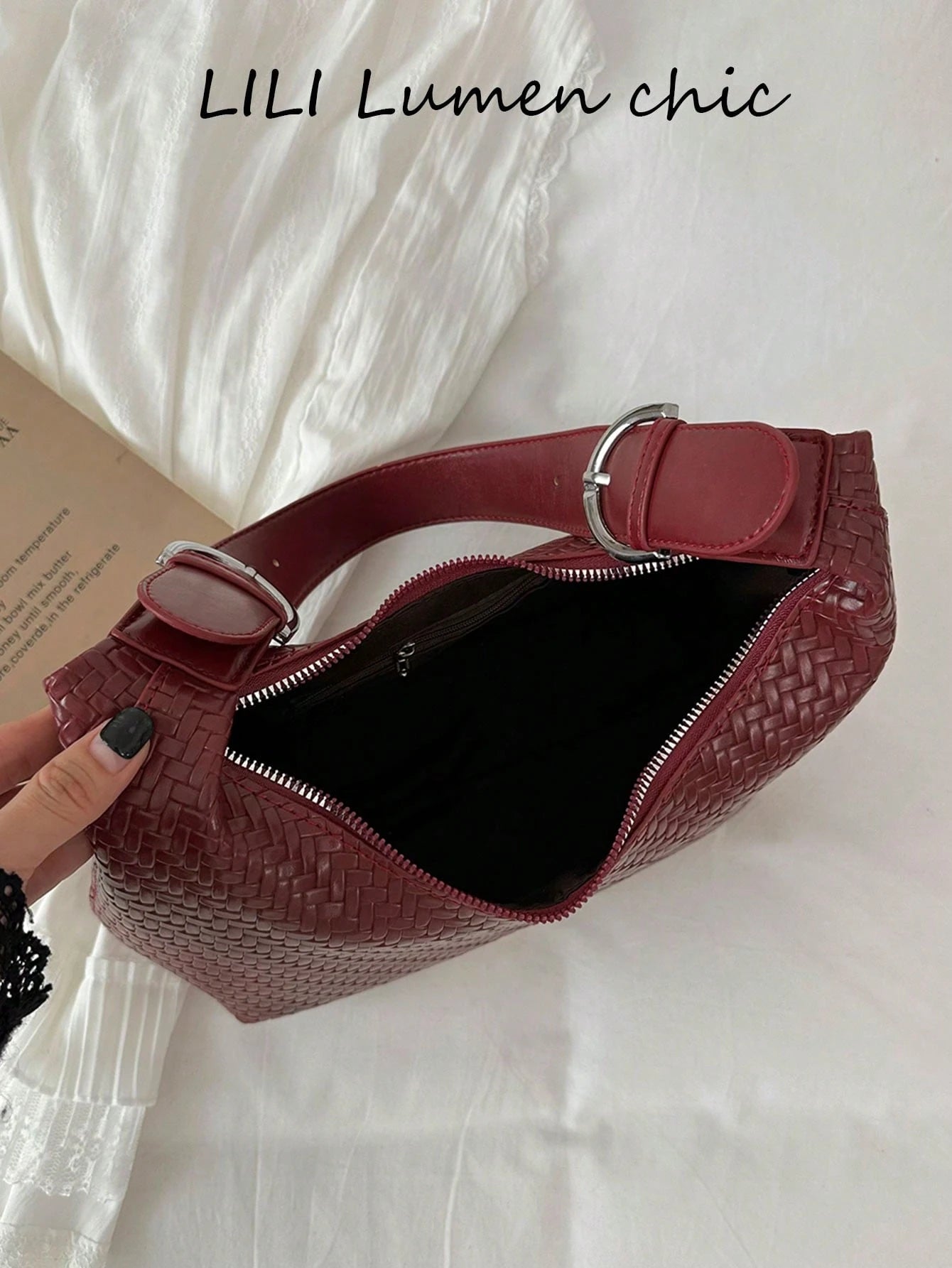 Woven Texture Decorative Durable Leather Fabric Zipper Closure Portable Underarm Bag Women's Daily Commute Outing Date Versatile Handbag Shoulder Bag