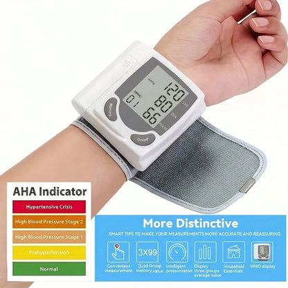 Wrist Digital Blood Pressure Monitor With Large LCD Screen-Including Hypertension Detector, Heart Rate And Pulse Measurement, Memory Function And Battery Power Supply (Excluding Battery)