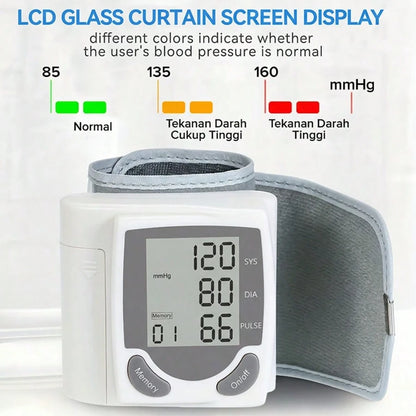 Wrist Digital Blood Pressure Monitor With Large LCD Screen-Including Hypertension Detector, Heart Rate And Pulse Measurement, Memory Function And Battery Power Supply (Excluding Battery)