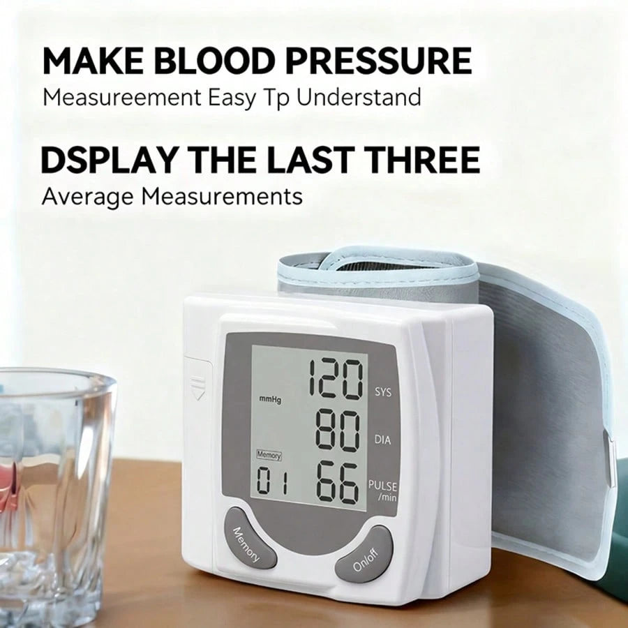Wrist Digital Blood Pressure Monitor With Large LCD Screen-Including Hypertension Detector, Heart Rate And Pulse Measurement, Memory Function And Battery Power Supply (Excluding Battery)