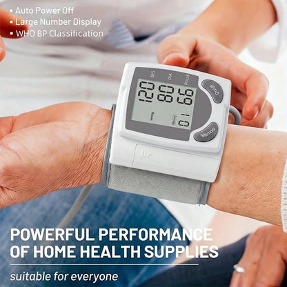 Wrist Digital Blood Pressure Monitor With Large LCD Screen-Including Hypertension Detector, Heart Rate And Pulse Measurement, Memory Function And Battery Power Supply (Excluding Battery)
