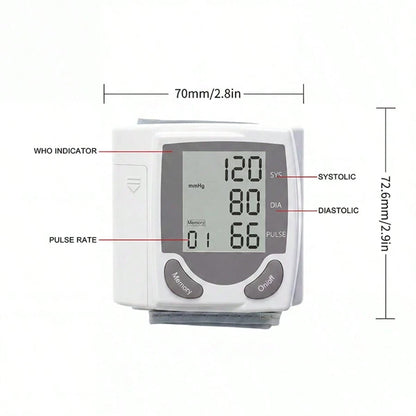 Wrist Digital Blood Pressure Monitor With Large LCD Screen-Including Hypertension Detector, Heart Rate And Pulse Measurement, Memory Function And Battery Power Supply (Excluding Battery)