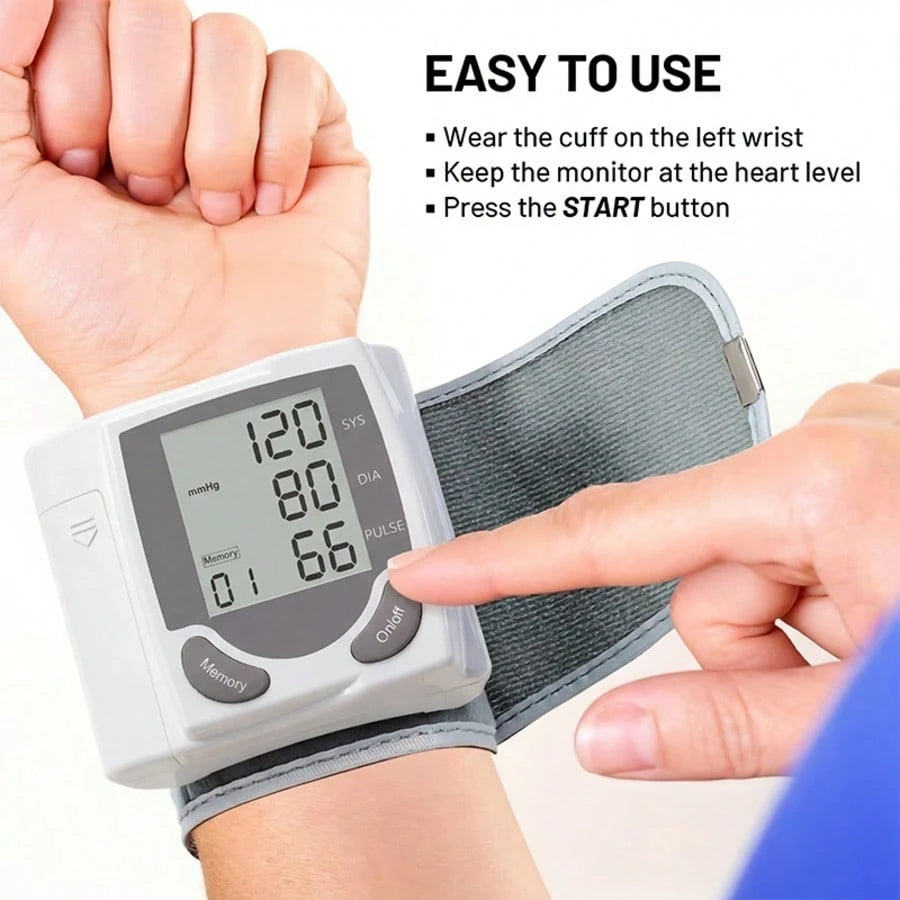 Wrist Digital Blood Pressure Monitor With Large LCD Screen-Including Hypertension Detector, Heart Rate And Pulse Measurement, Memory Function And Battery Power Supply (Excluding Battery)