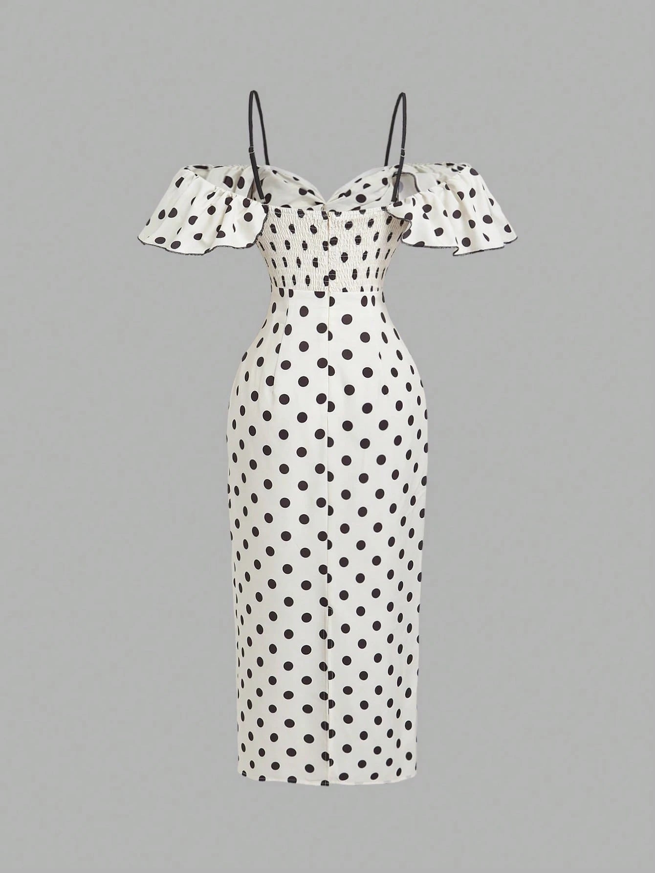 X Belle Mariano MOD Off Shoulder Frill Trim White With Black Polka Dots Elegant Dress Vacation Summer