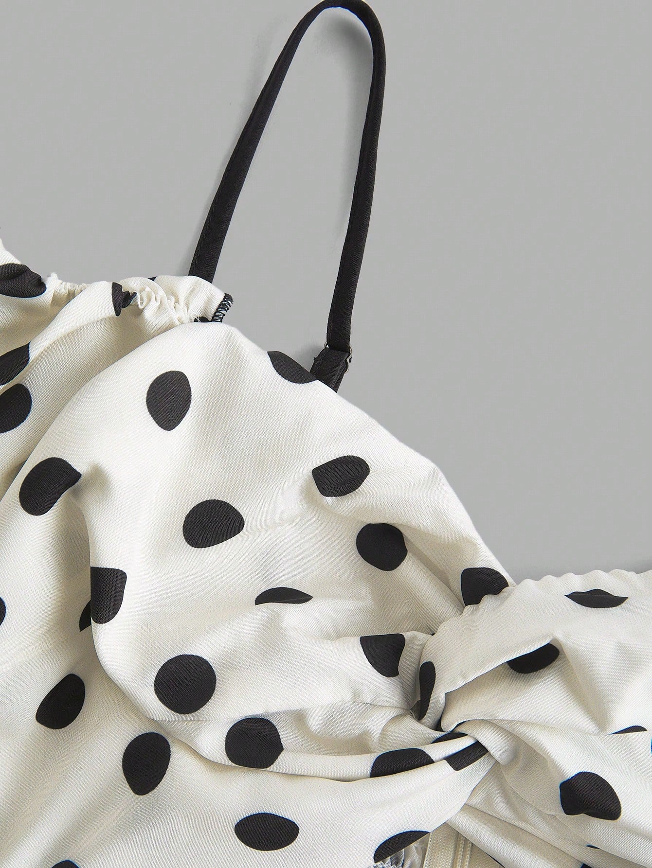 X Belle Mariano MOD Off Shoulder Frill Trim White With Black Polka Dots Elegant Dress Vacation Summer