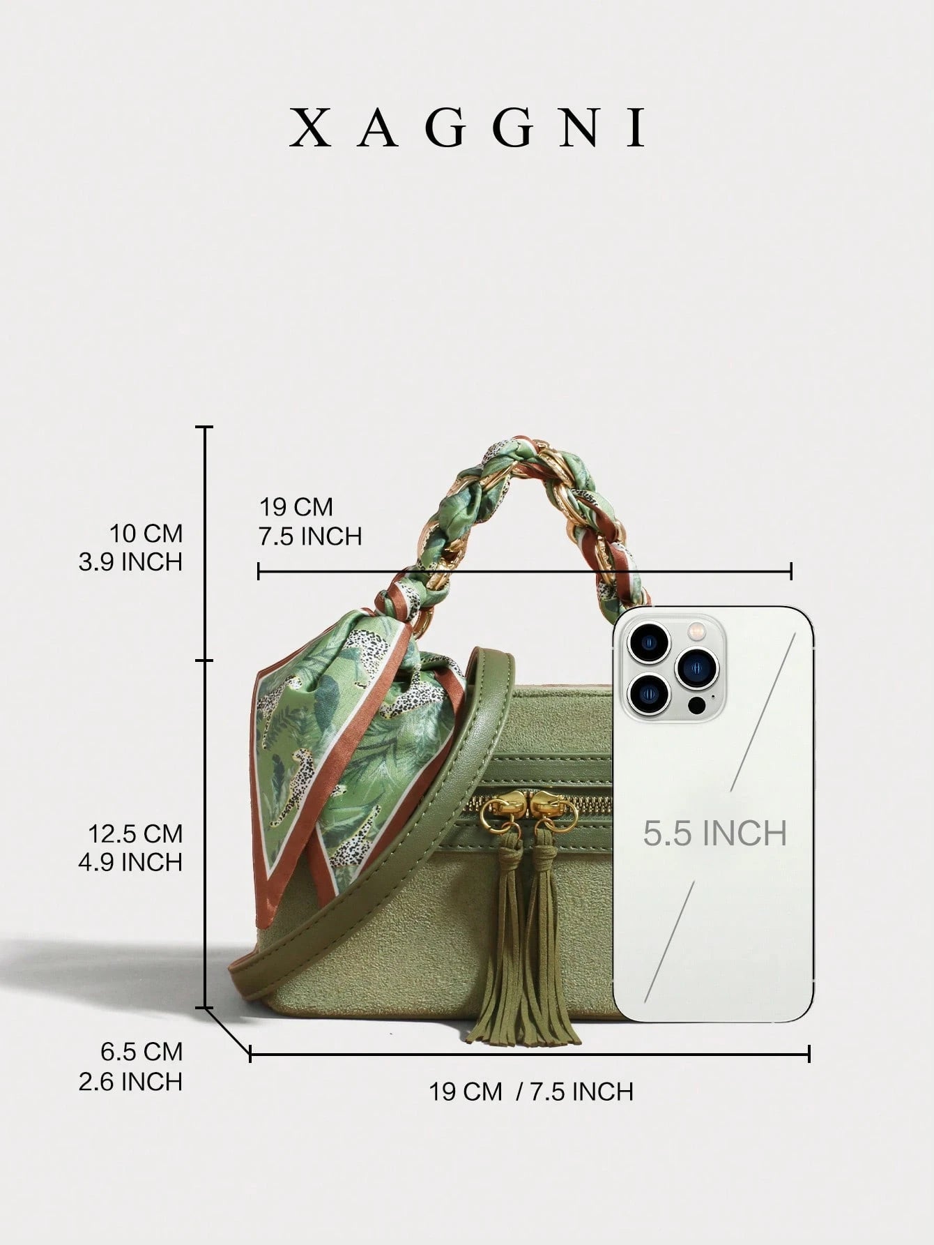 XAGGNI Green Boxy Crossbody Bolso Bandolera With Silk Scarf Detail, Mini Handheld Shoulder Bag, Retro Suede Handbag, Casual Vacation Purse With Tassel