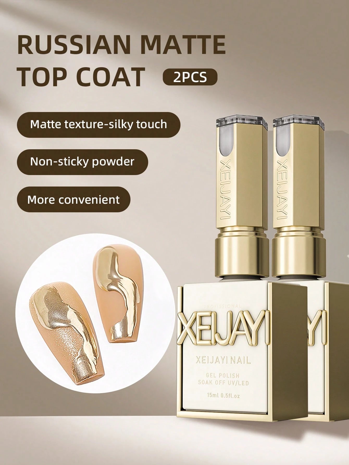 XEIJAYI 2Pcs 15ml Rubbian Matte Tap Coat For Nails,Long Lasting Clear Rubber Coat LED UV Strengthen Nails High Gloss Top Finish Gel Nail Polish