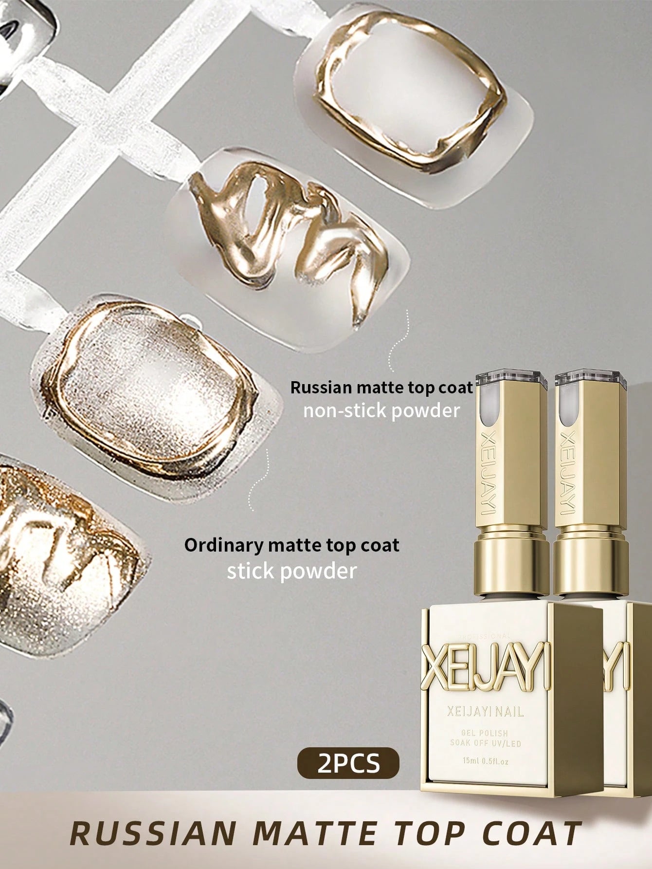 XEIJAYI 2Pcs 15ml Rubbian Matte Tap Coat For Nails,Long Lasting Clear Rubber Coat LED UV Strengthen Nails High Gloss Top Finish Gel Nail Polish