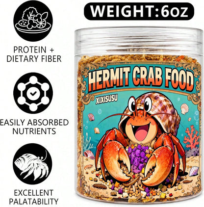 Xixisusu Freeze-Dried Hermit Crab Food Blend- Complete Diet With Real Fruits, Veggies, Shrimp &Amp; Mealworms, High-Protein Formula, 6 Ounce Jar