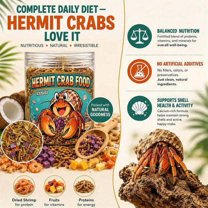 Xixisusu Freeze-Dried Hermit Crab Food Blend- Complete Diet With Real Fruits, Veggies, Shrimp &Amp; Mealworms, High-Protein Formula, 6 Ounce Jar