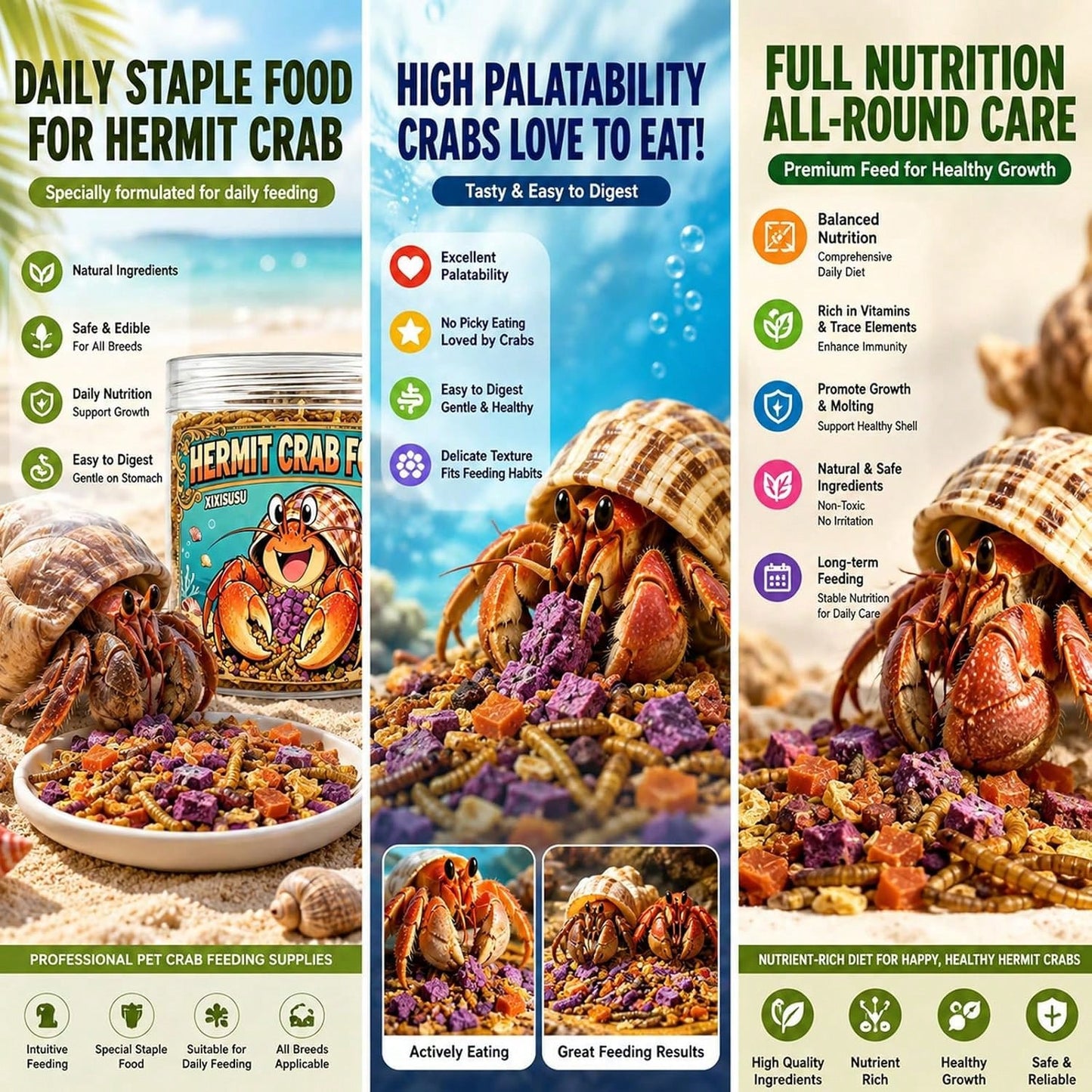 Xixisusu Freeze-Dried Hermit Crab Food Blend- Complete Diet With Real Fruits, Veggies, Shrimp &Amp; Mealworms, High-Protein Formula, 6 Ounce Jar