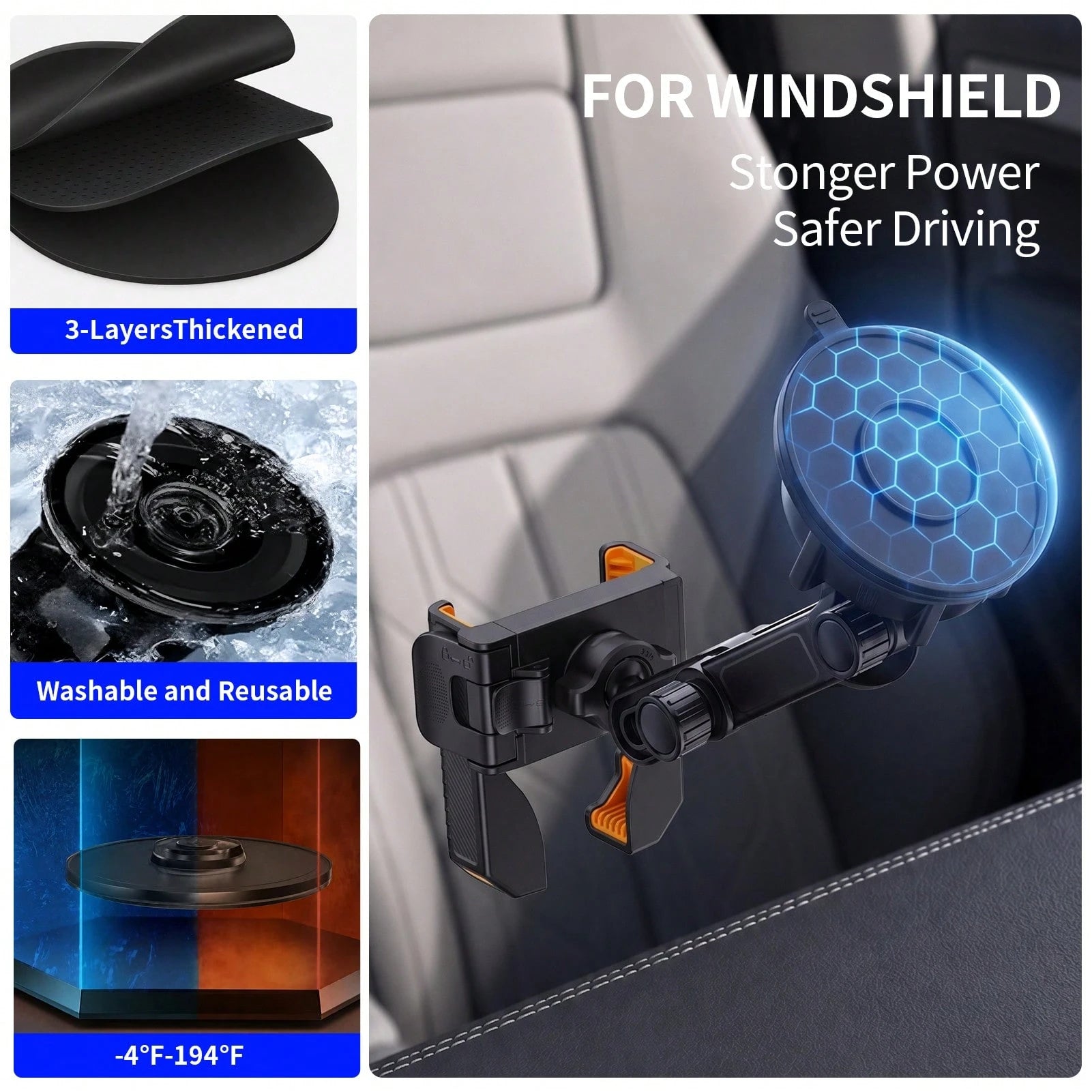 xnyocn Universal Strong Suction Cup Car Phone Mount For Dashboard And Windshield-Car, Desk, And Wall Mount With Strong Suction And Memory Lock
