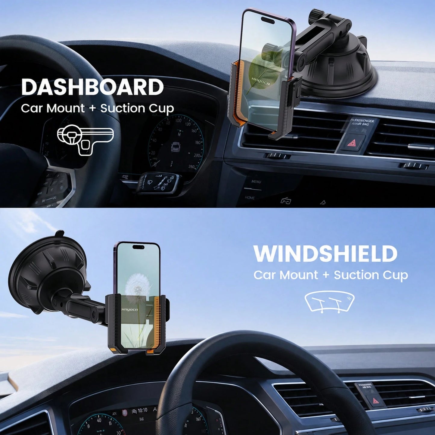 xnyocn Universal Strong Suction Cup Car Phone Mount For Dashboard And Windshield-Car, Desk, And Wall Mount With Strong Suction And Memory Lock