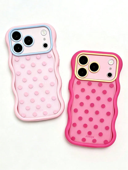 Y2K Cute Polka Dot Dopamine Colorful Wave Design Phone Case, Compatible With IPhone 17 Pro Max 17 Pro 17 16 Pro Max 16 Pro 16 15 Pro Max 15 Pro 14 Pro Max 14 Pro 13 12 11, Cute Matte Translucent Back