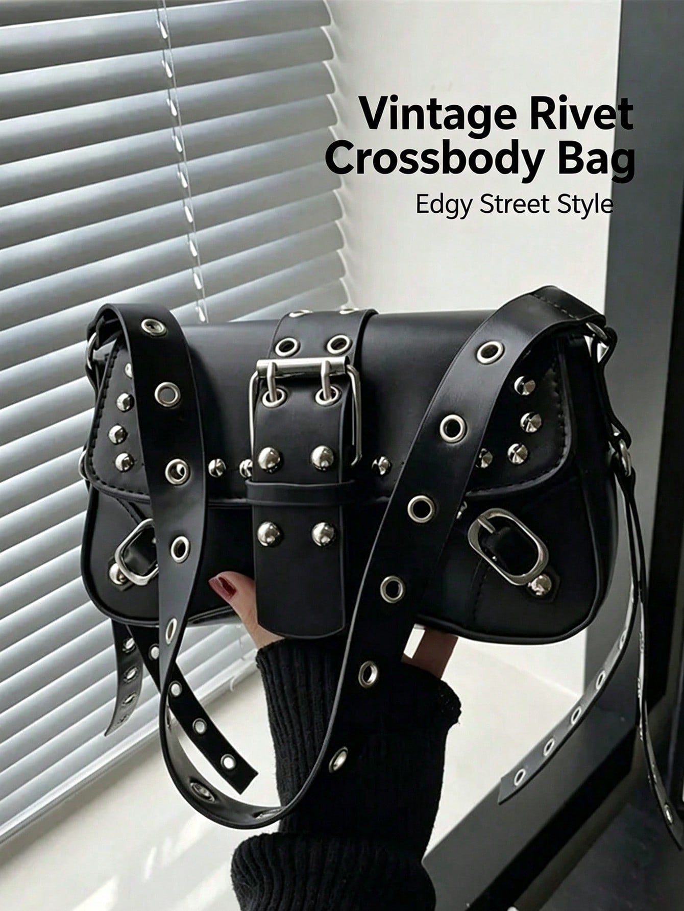 Y2K Fashion Vintage Rivet Women's Shoulder Bag, Crescent Shaped Crossbody Bag, Casual Daily Shoulder Bag For Shopping, Wallet, Young Women, College