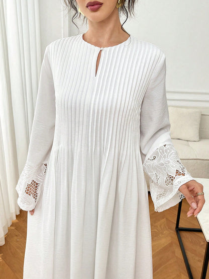 Yasmyna Women's Lace Patchwork Pleated Traditional Long Shirt