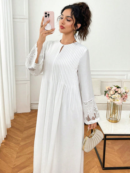 Yasmyna Women's Lace Patchwork Pleated Traditional Long Shirt