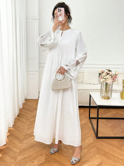 Yasmyna Women's Lace Patchwork Pleated Traditional Long Shirt
