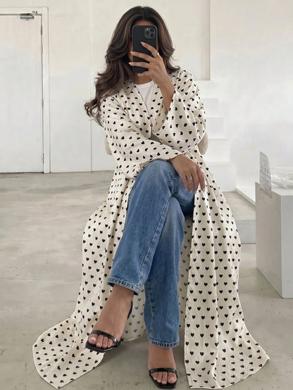 Yasmyna Women's Woven Satin Digital Print Long Sleeve A-Line Elegant Romantic Modest Arabic Abaya Back-To-School Season.