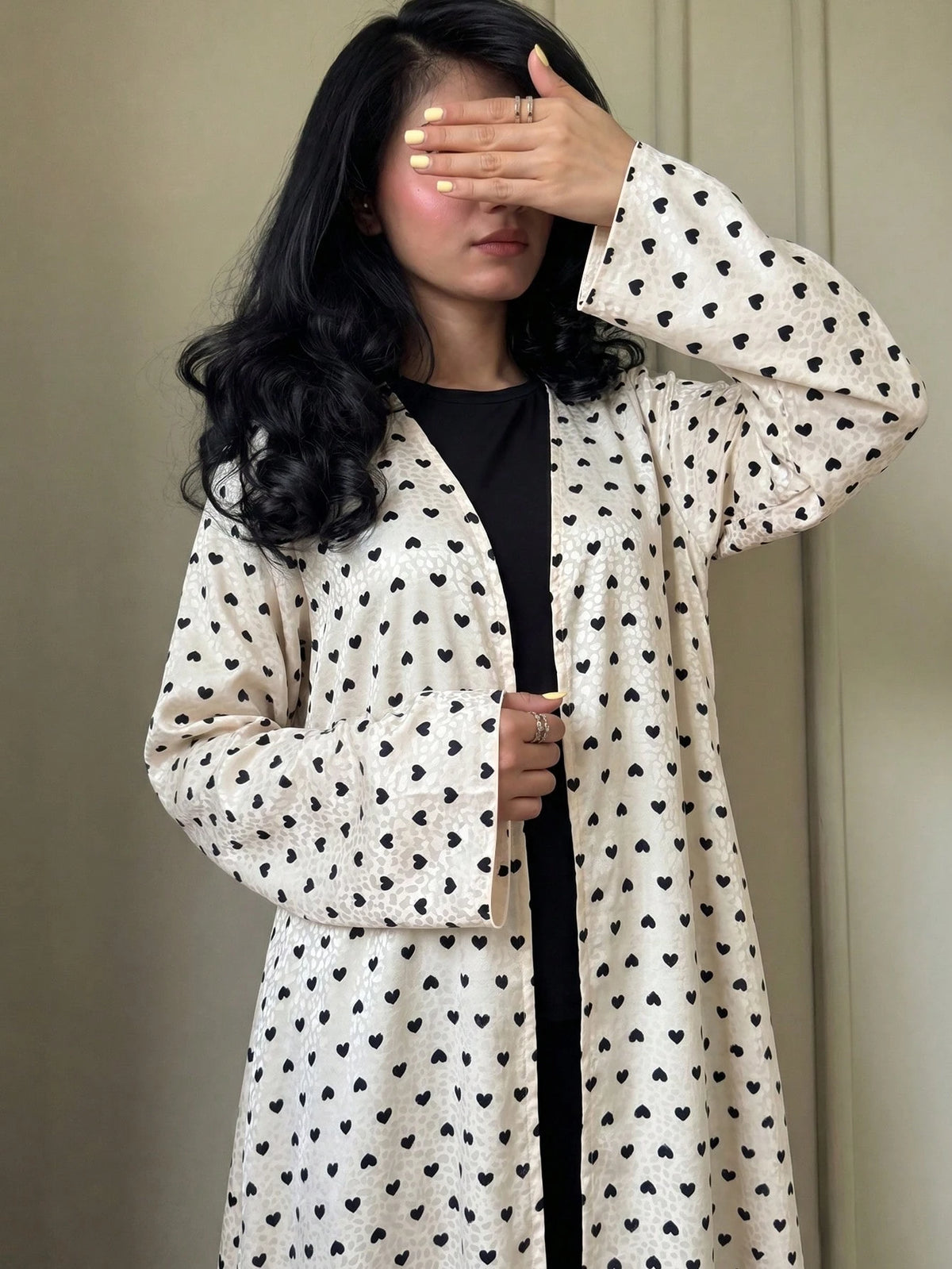 Yasmyna Women's Woven Satin Digital Print Long Sleeve A-Line Elegant Romantic Modest Arabic Abaya Back-To-School Season.