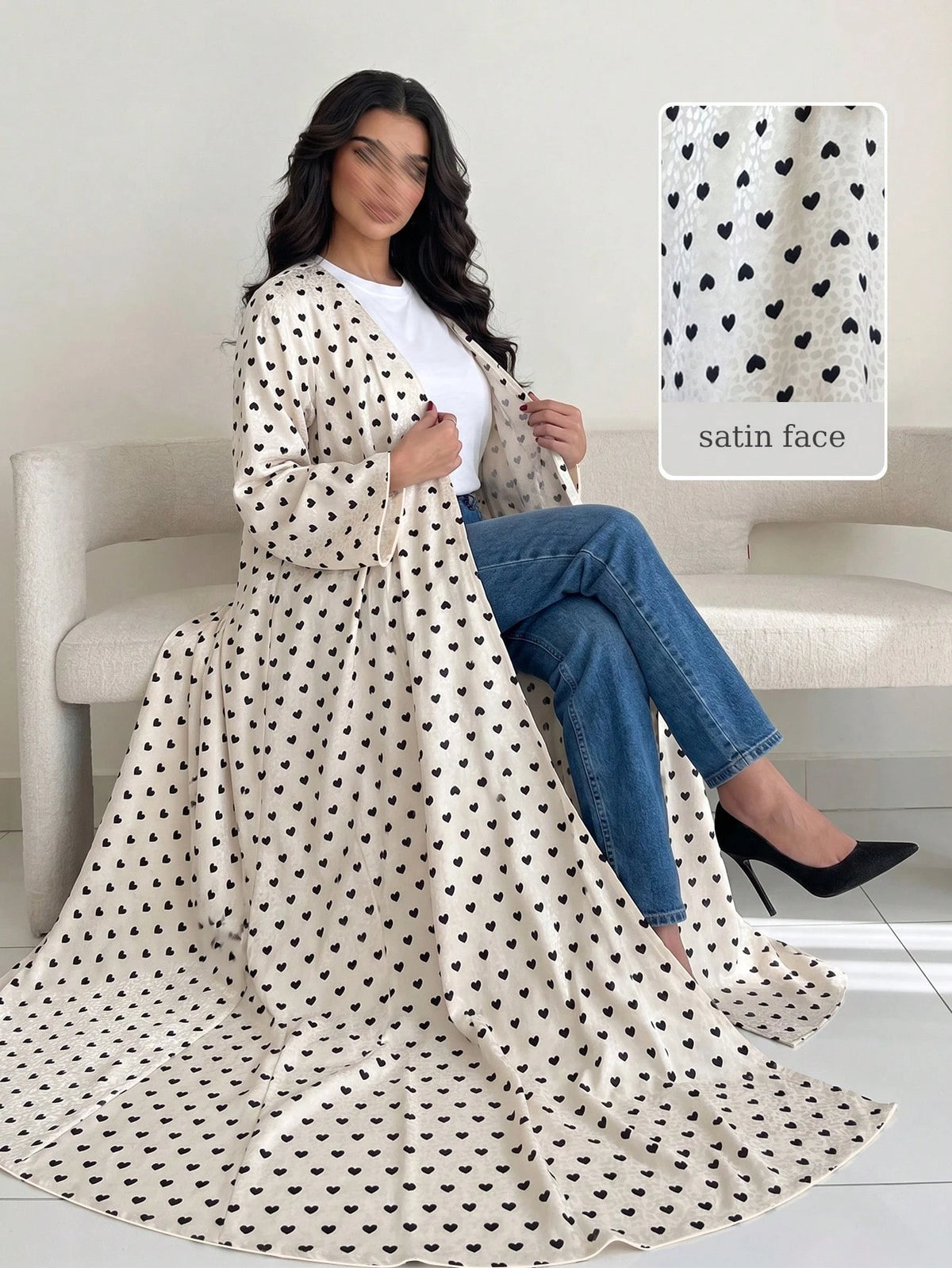 Yasmyna Women's Woven Satin Digital Print Long Sleeve A-Line Elegant Romantic Modest Arabic Abaya Back-To-School Season.