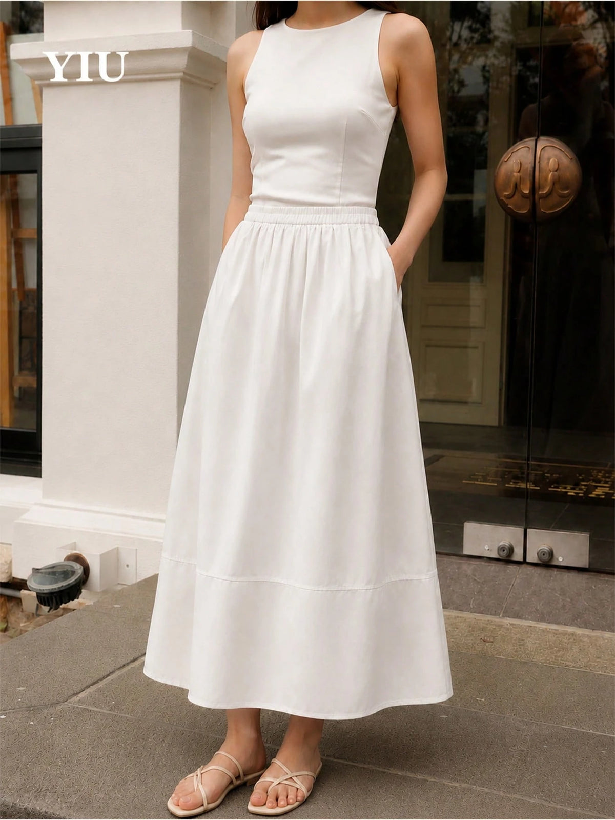 YIU Women's White Elegant Long Skirt, American Independence Day Women's Clothing, Summer Outfit, Women's Skirt, Going Out, White Skirt, Casual Wear