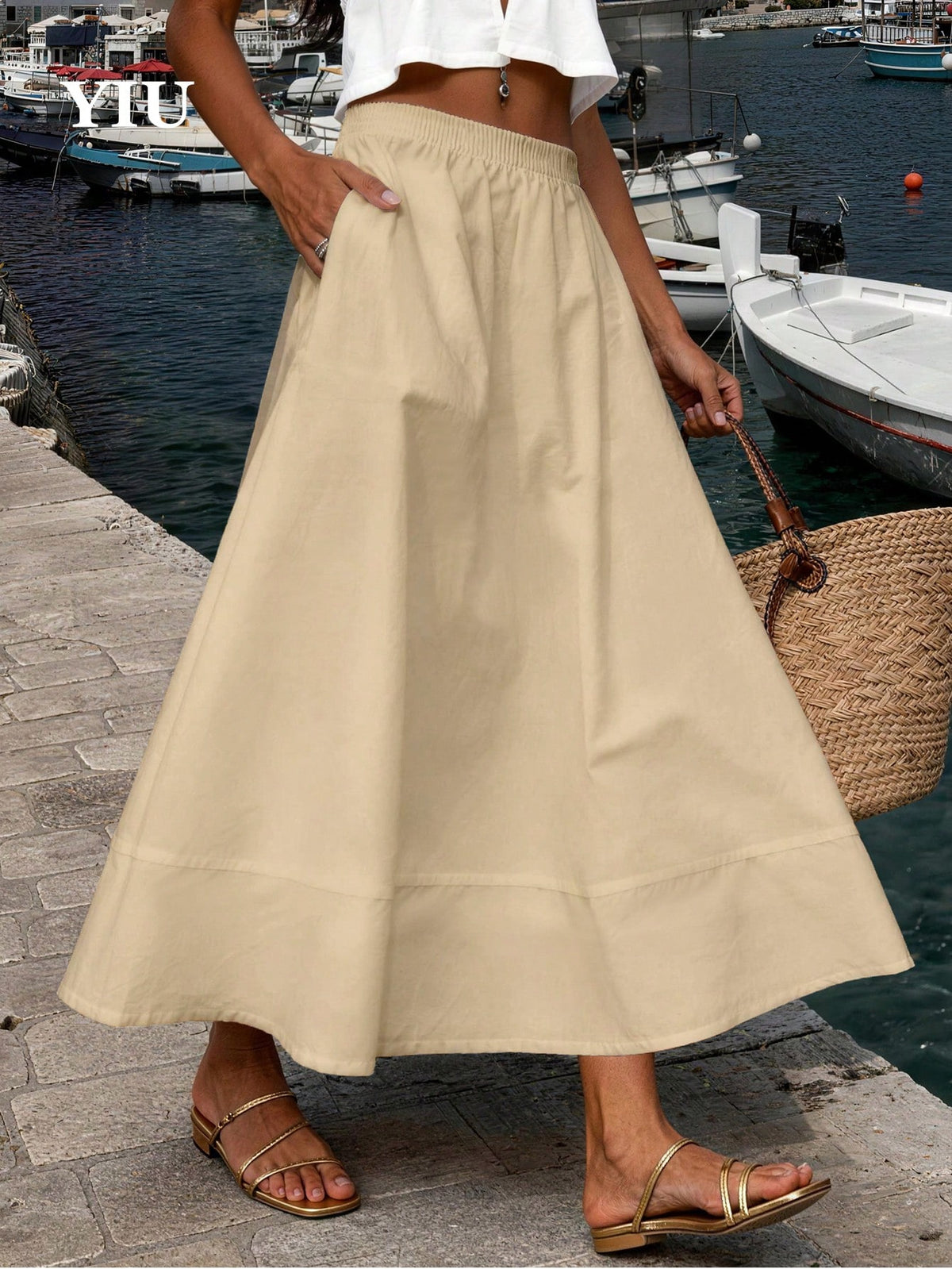 YIU Women's White Elegant Long Skirt, American Independence Day Women's Clothing, Summer Outfit, Women's Skirt, Going Out, White Skirt, Casual Wear