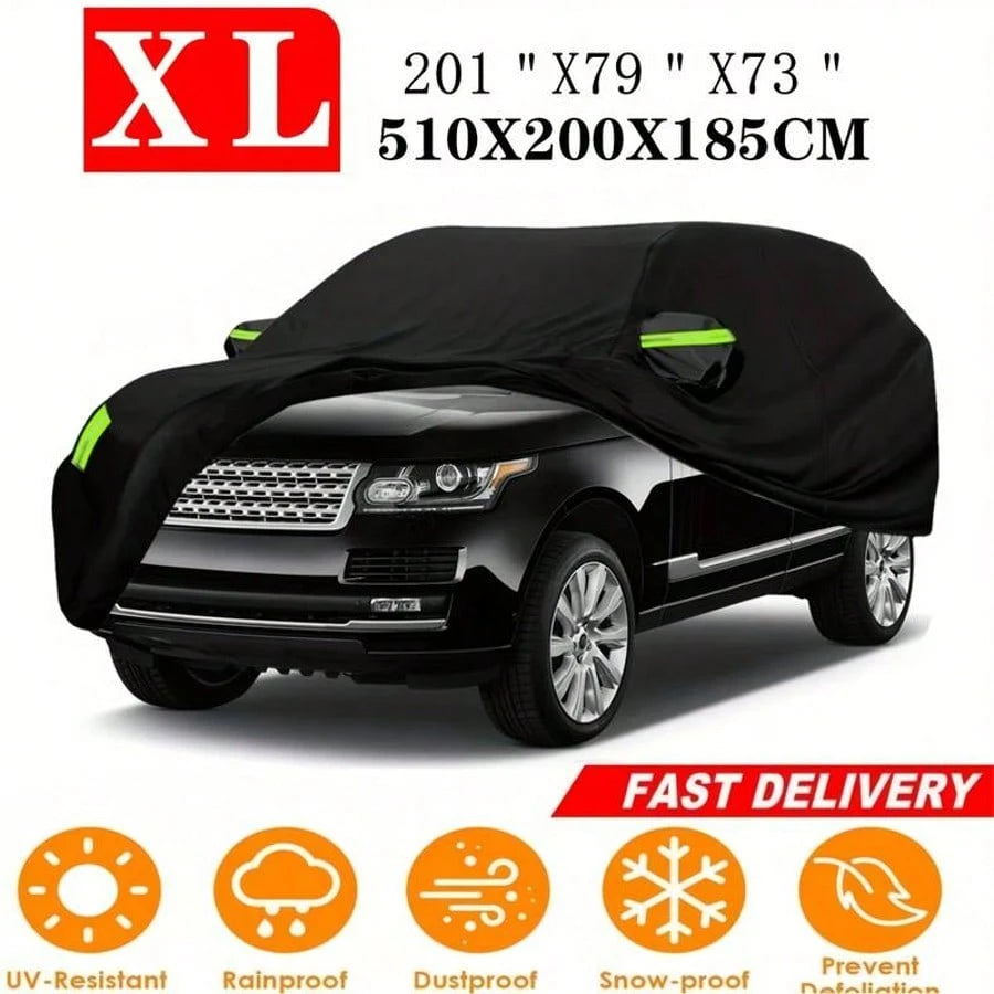 YL Premium Black Car Cover With Reflective Strips,Dustproof & Scratch Resistant Heavy-Duty 190T Fabric For Sedans,High Quality, Hatchbacks, SUVs