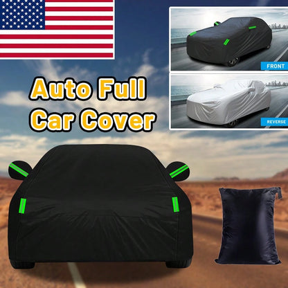 YL Premium Black Car Cover With Reflective Strips,Dustproof & Scratch Resistant Heavy-Duty 190T Fabric For Sedans,High Quality, Hatchbacks, SUVs