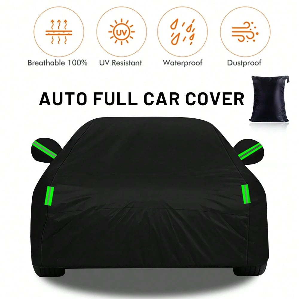 YL Premium Black Car Cover With Reflective Strips,Dustproof & Scratch Resistant Heavy-Duty 190T Fabric For Sedans,High Quality, Hatchbacks, SUVs