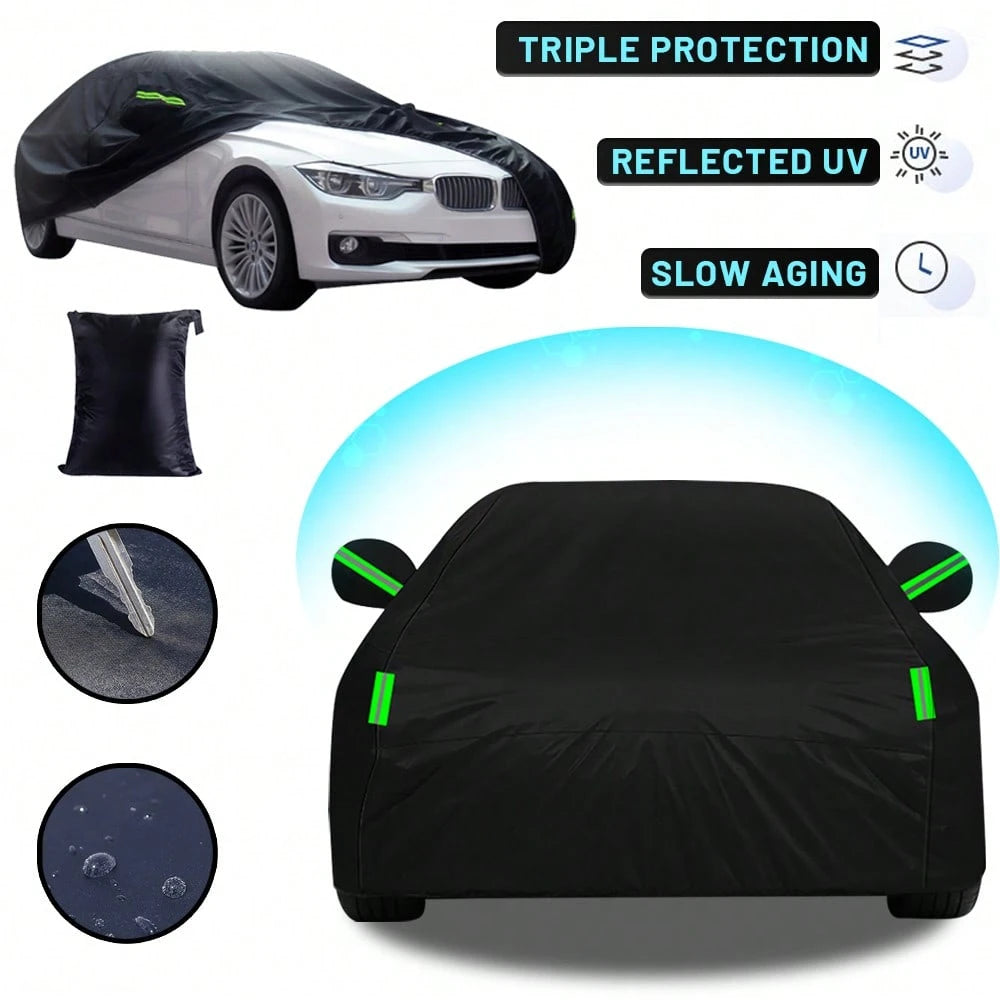YL Premium Black Car Cover With Reflective Strips,Dustproof & Scratch Resistant Heavy-Duty 190T Fabric For Sedans,High Quality, Hatchbacks, SUVs