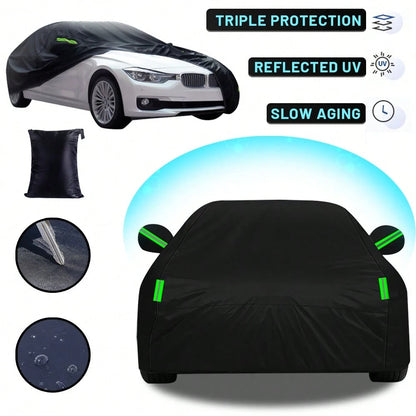 YL Premium Black Car Cover With Reflective Strips,Dustproof & Scratch Resistant Heavy-Duty 190T Fabric For Sedans,High Quality, Hatchbacks, SUVs