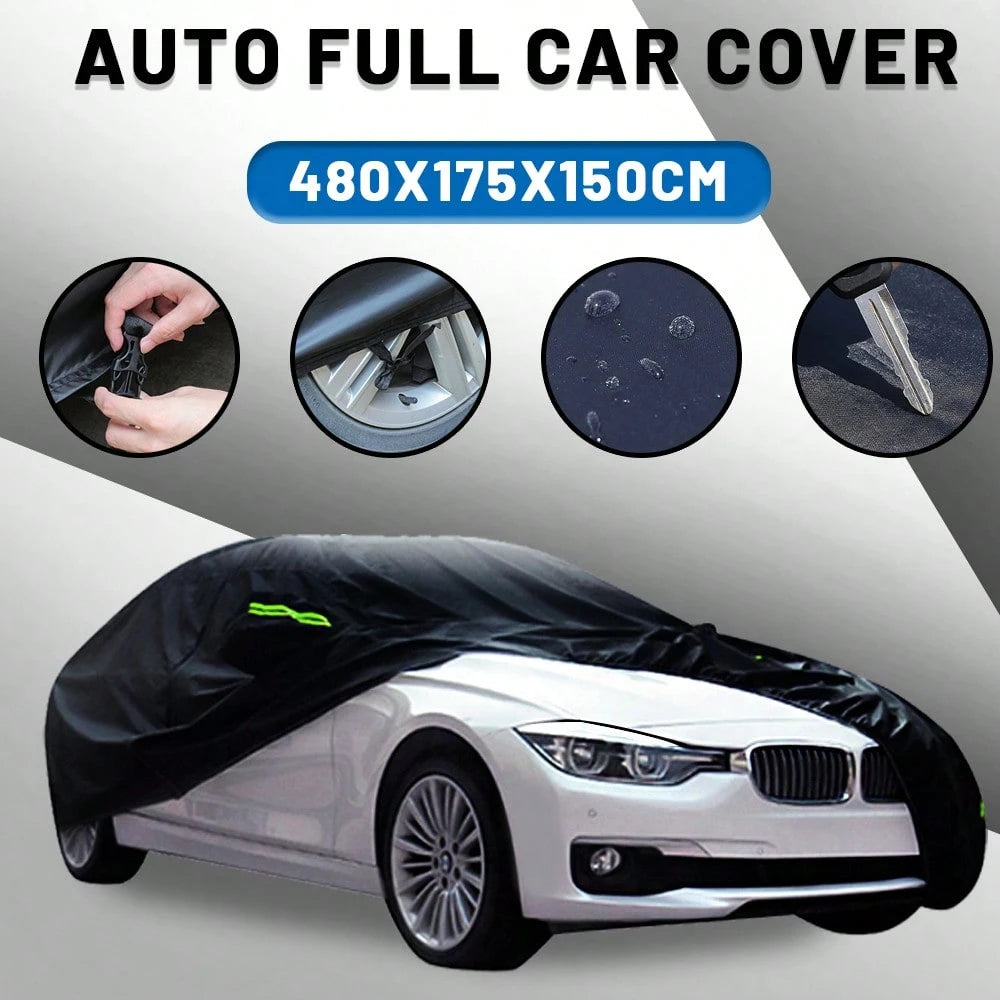 YL Premium Black Car Cover With Reflective Strips,Dustproof & Scratch Resistant Heavy-Duty 190T Fabric For Sedans,High Quality, Hatchbacks, SUVs