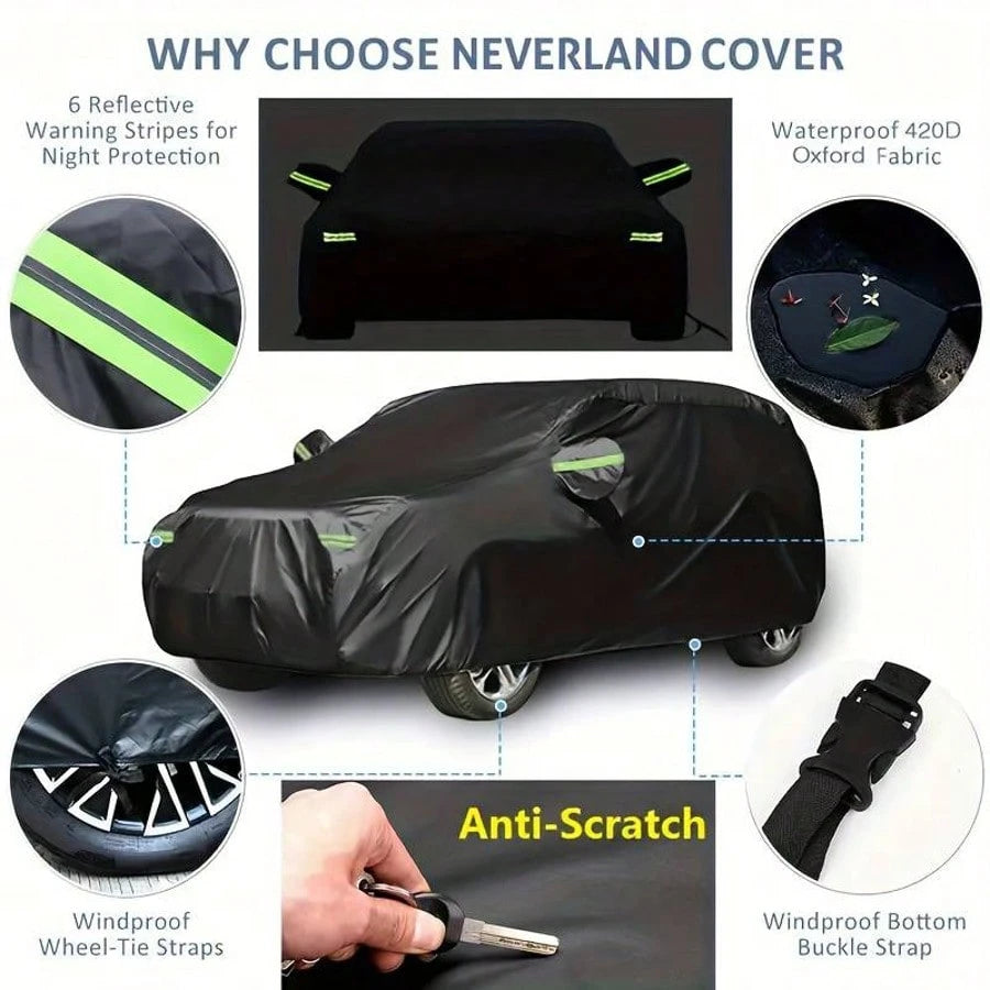 YL Premium Black Car Cover With Reflective Strips,Dustproof & Scratch Resistant Heavy-Duty 190T Fabric For Sedans,High Quality, Hatchbacks, SUVs