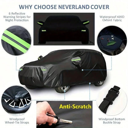 YL Premium Black Car Cover With Reflective Strips,Dustproof & Scratch Resistant Heavy-Duty 190T Fabric For Sedans,High Quality, Hatchbacks, SUVs