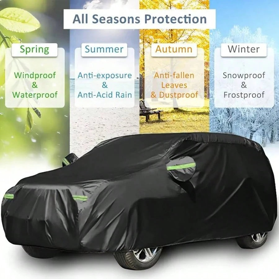 YL Premium Black Car Cover With Reflective Strips,Dustproof & Scratch Resistant Heavy-Duty 190T Fabric For Sedans,High Quality, Hatchbacks, SUVs