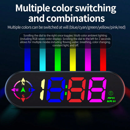 YNF GPS Head-Up Display Car Speedometer, Smart Digital Speedometer With KMH/MPH Switch, Windshield Projection, Real-Time Speed, Driving Direction, Time, Trip Distance, Overspeed Alarm, Multi-Color Dis
